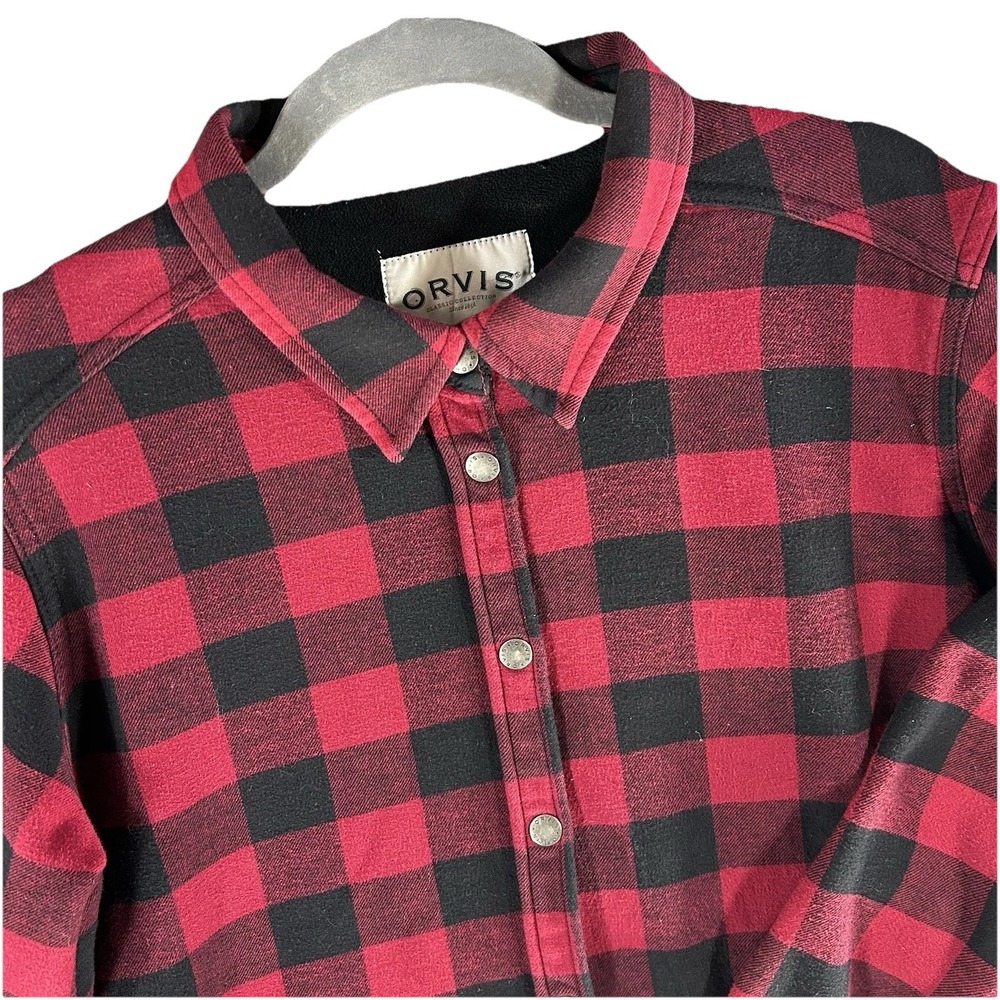 Orvis Buffalo Check Fleece Lined Shirt Jacket Womens XXL Red Black Plain